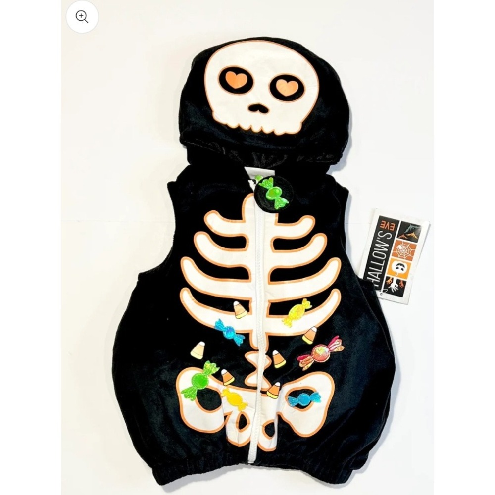 Hallow's‎ Eve Halloween Skeleton Candy Vest Costume 6-9 Months Hooded NEW